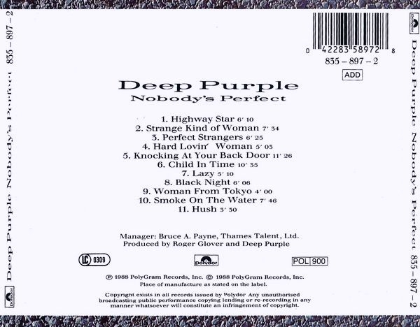 Deep Purple - Nobody's Perfect CD 1988