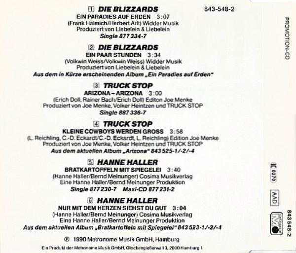 Various Artists - Schlagersahne: Die Blizzards, Truck Stop, Hanne Haller PROMO CD Single 1990