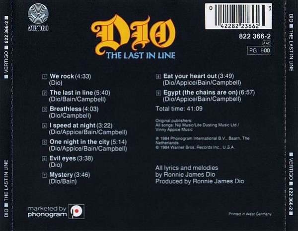 Dio - The Last In Line CD 1984 1988