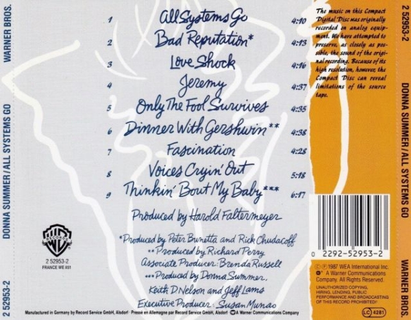 Donna Summer - All Systems Go CD 1987