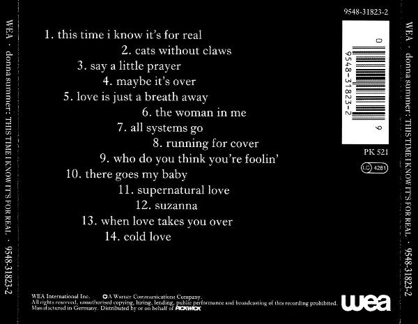 Donna Summer - This Time I Know It's For Real CD 1993