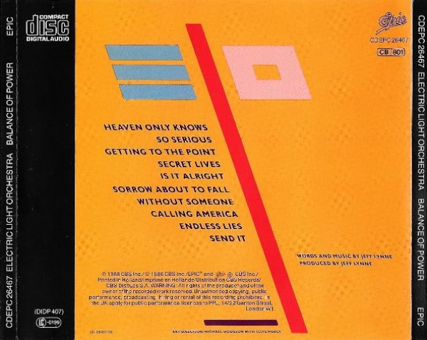 Electric Light Orchestra - Balance Of Power CD 1986