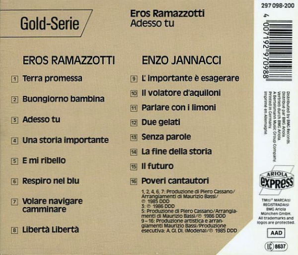 Eros Ramazzotti - Adesso Tu CD 1988