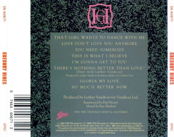 Gregory Hines - Gregory Hines (Same) CD 1988 1990