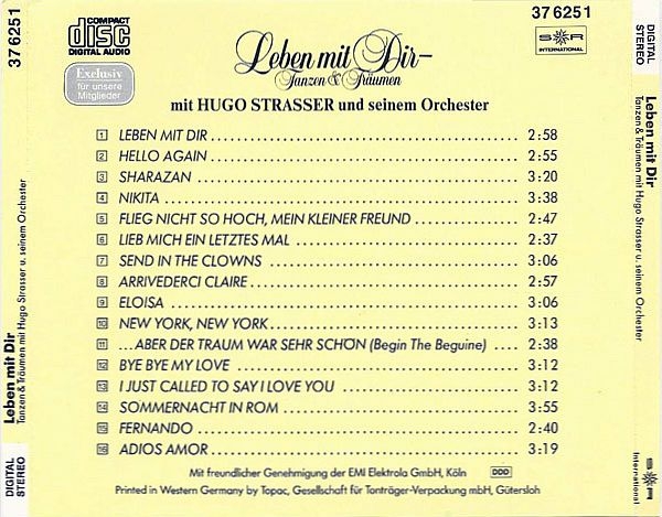 Hugo Strasser Und Sein Orchester - Leben Mit Dir CLUB CD 1986 1989