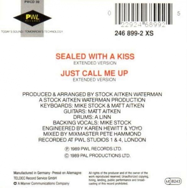Jason Donovan (PWL) - Sealed With A Kiss 3 INCH CD Single 1989