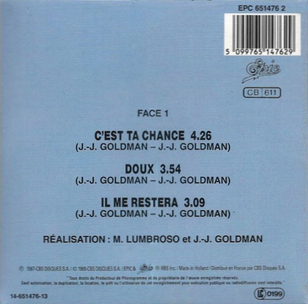 Jean-Jacques Goldman - C'est Ta Chance 3 INCH CD Single 1988
