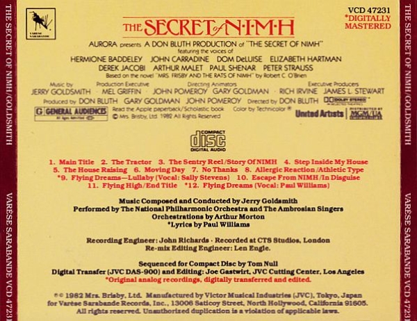 OST - The Secret Of Nimh: Original Motion Picture Soundtrack CD 1982 1986
