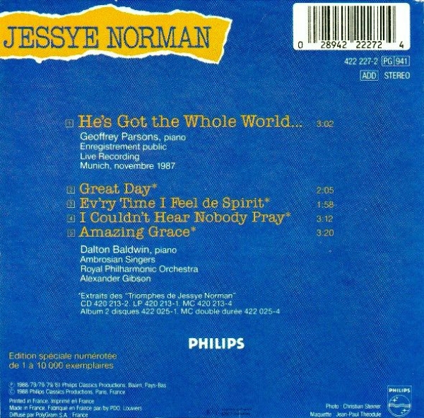 Jessye Norman - He's Got The Whole World... LIMITED EDITION PICTURE CD Single 1988