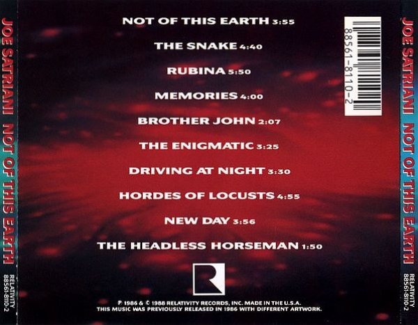 Joe Satriani - Not Of This Earth CD 1986 1988