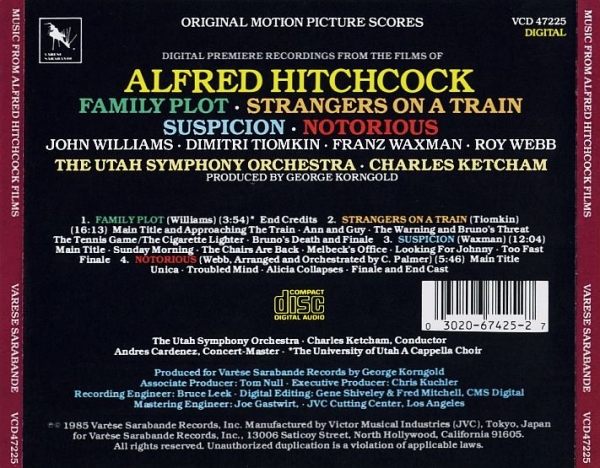 Utah Symphony Orchestra - Music From Alfred Hitchcock Films CD 1985 1990