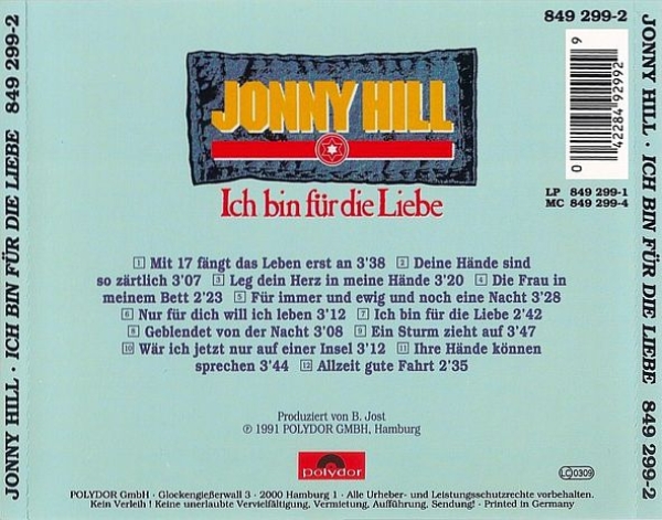 Jonny Hill - Ich Bin Für Die Liebe CD 1991