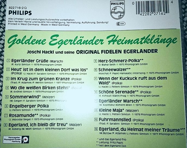 Joschi Hackl und seine Original Fidelen Egerländer - Goldene Egerländer Heimatklänge CD 1984