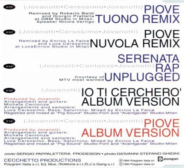 Jovanotti - Piove CD Single 1994