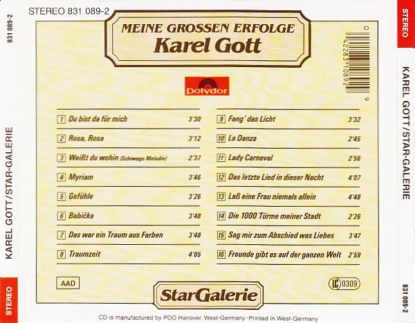 Karel Gott - Star-Galerie: Meine Grossen Erfolge CD 1986 1989