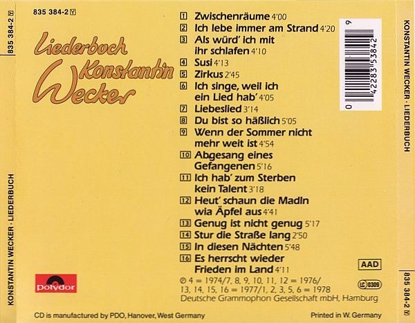 Konstantin Wecker - Liederbuch CD 1978 1988