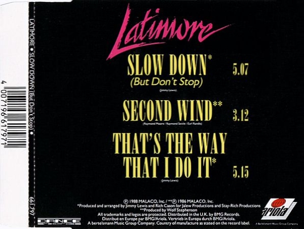 Latimore - Slow Down (But Don't Stop) CD Single 1988