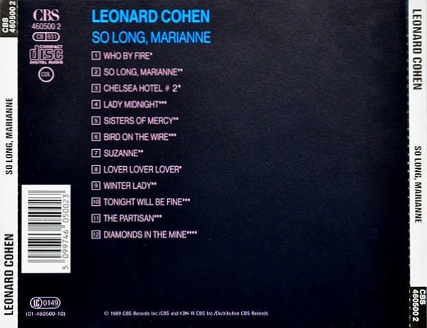 Leonard Cohen - So Long, Marianne CD 1989