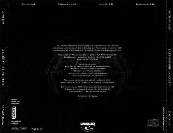 Leaether Strip (Leæther Strip) - Object V CD Single 1991