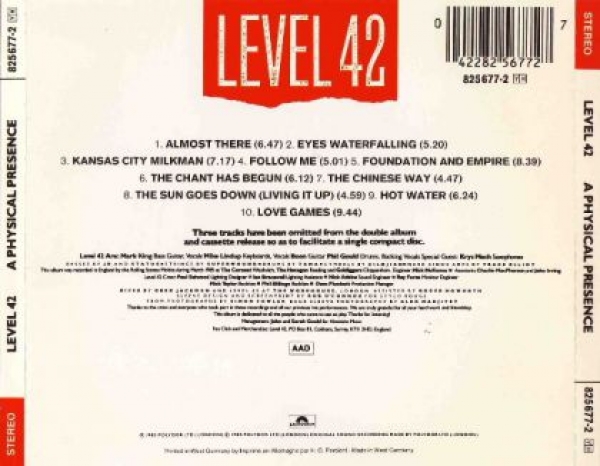Level 42 - A Physical Presence CD 1985