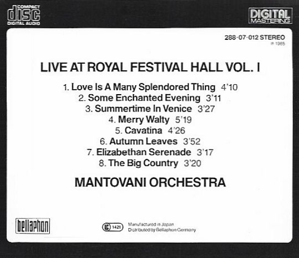 Mantovani Orchestra - Live At Royal Festival Hall Vol. I (1) BLUE FACE CD 1985