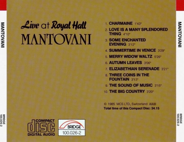 Mantovani - Live At Royal Hall CD 1985