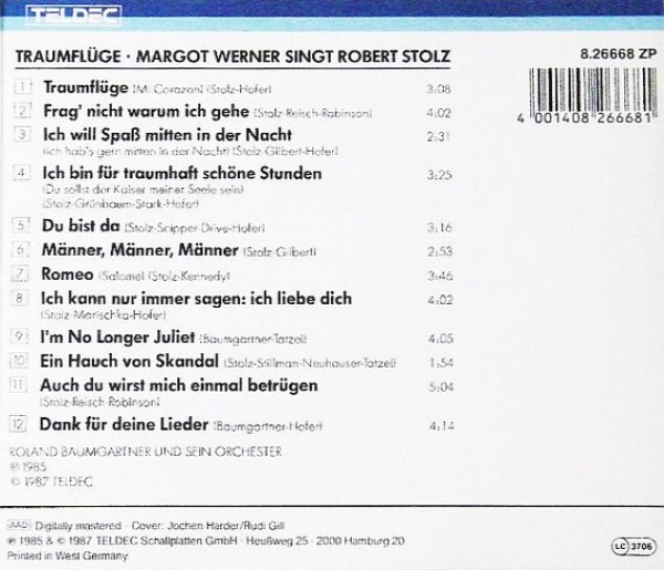 Margot Werner - Singt Robert Stolz: Traumflüge CD 1985 1987