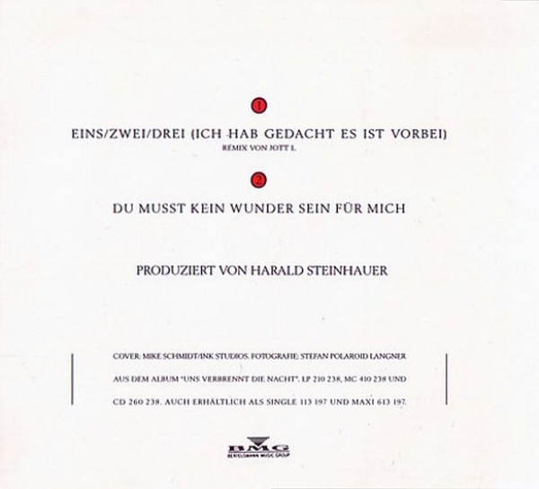 Marianne Rosenberg - Eins, Zwei, Drei (Ich Hab' Gedacht, Es Ist Vorbei) CD Single 1989