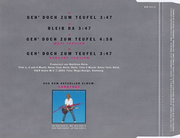 Matthias Reim - Geh' Doch Zum Teufel LIMITED EDITION + STICKER CD Single 1993