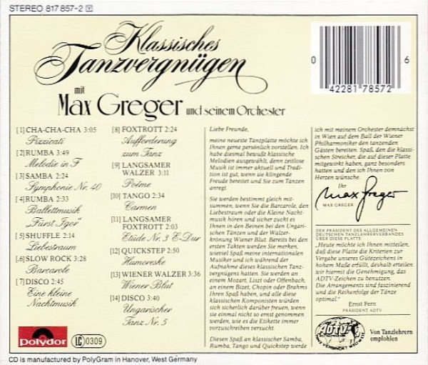 Max Greger - Klassisches Tanzvergnügen CD 1984