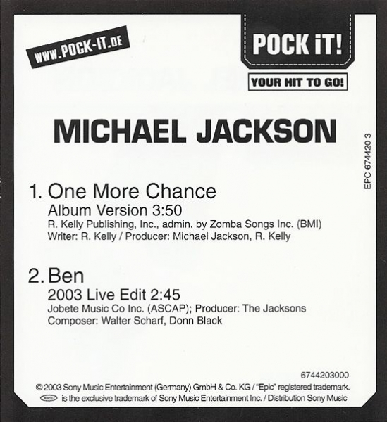 Michael Jackson - One More Chance 3 INCH CD Single 2003