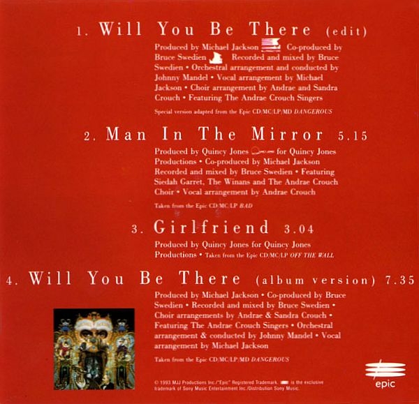 Michael Jackson - Will You Be There CD Single 1993