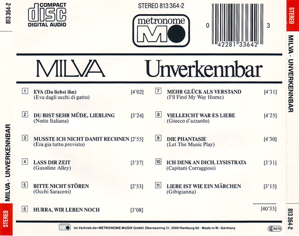 Milva - Unverkennbar BLACK FACE CD 1983