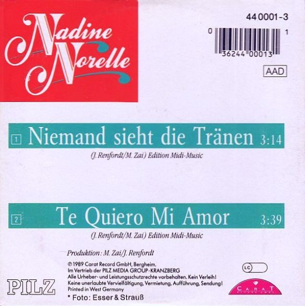 Nadine Norelle - Niemand Sieht Die Tränen CD Single 1989