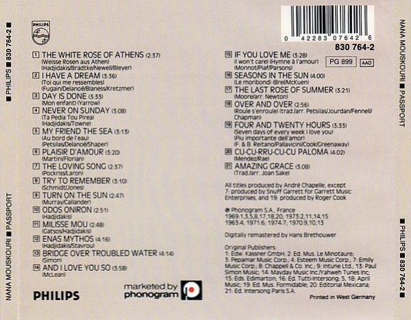 Nana Mouskouri - Passport CD 1976 1986