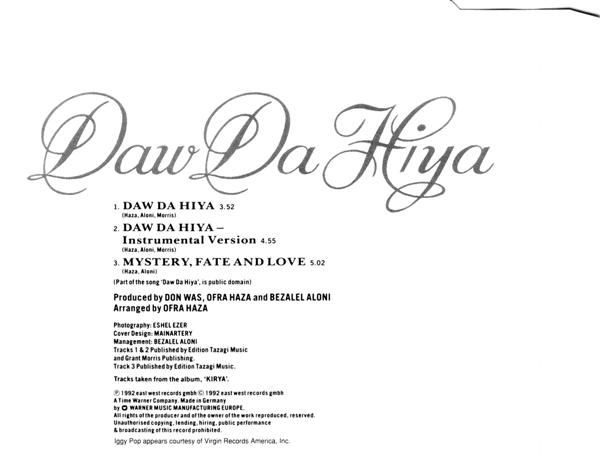 Ofra Haza - Daw Da Hiya CD Single 1992