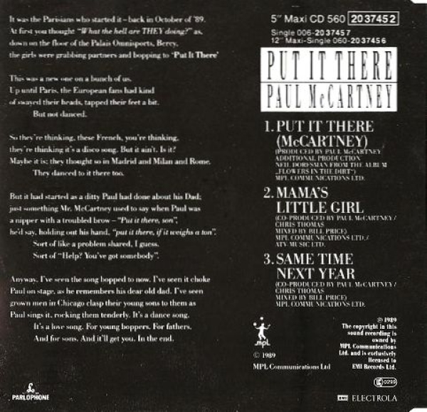 Paul McCartney - Put It There CD Single 1990