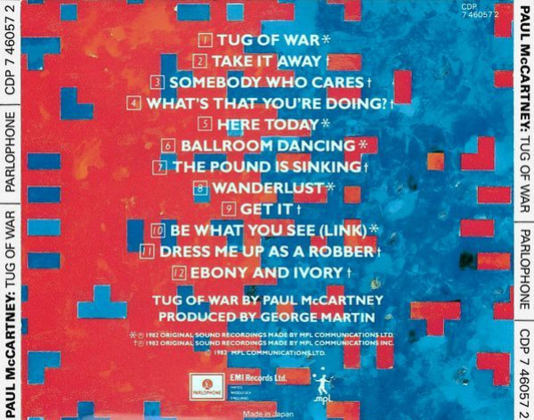 Paul McCartney - Tug Of War JAPANESE MADE EURO CD 1982 1985