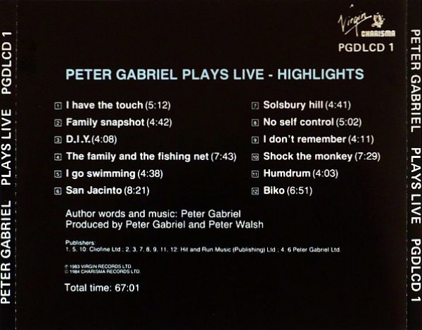 Peter Gabriel - Plays Live: Highlights BLUE FACE CD 1983 1984