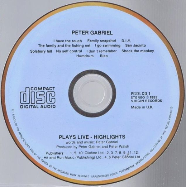 Peter Gabriel - Plays Live: Highlights BLUE FACE CD 1983 1984