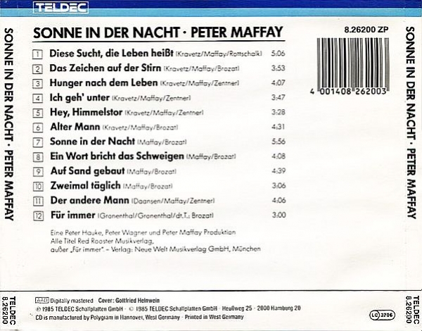 Peter Maffay - Sonne In Der Nacht CD 1985