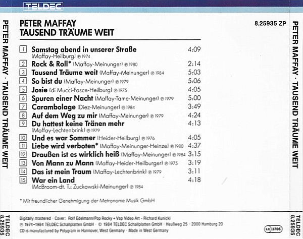 Peter Maffay - Tausend Träume Weit CD 1984