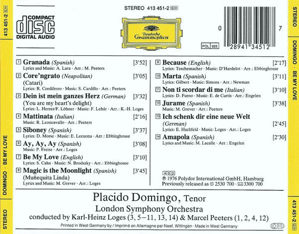 Placido Domingo - Be My Love CD 1976 1989