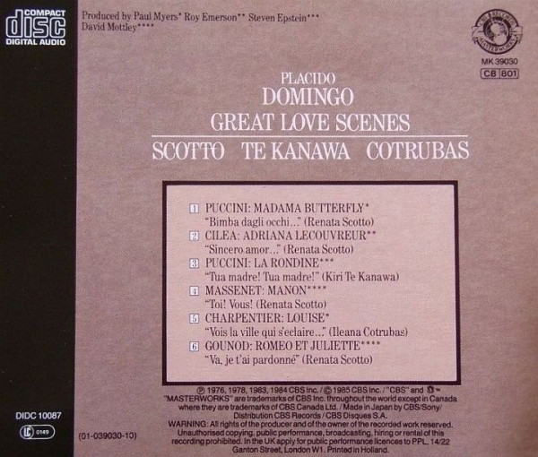 Placido Domingo - Great Love Scenes CD 1984