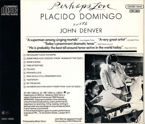 Placido Domingo - Perhaps Love JAPANESE MADE EURO CD 1981 1983