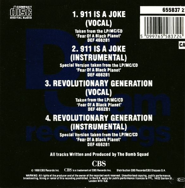 Public Enemy - 911 Is A Joke CD Single 1990