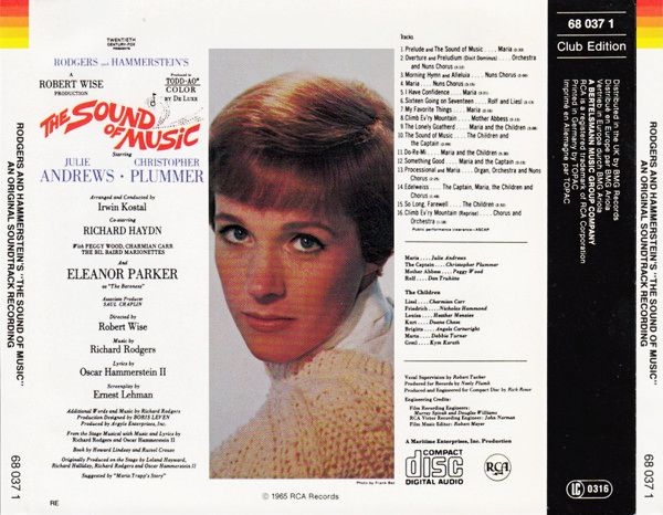 Rodgers and Hammerstein - The Sound Of Music: An Original Soundtrack Recording CLUB CD 1965 1989