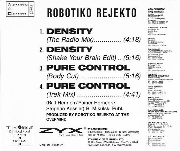 Robotiko Rejekto - Density + Pure Control CD Single 1992