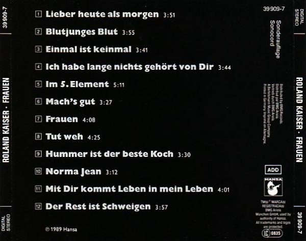 Roland Kaiser - Frauen CLUB CD 1989