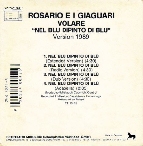 Rosario E I Giaguari - Volare: Nel Blu Dipinto Di Blu (Version 1989) CD Single 1989